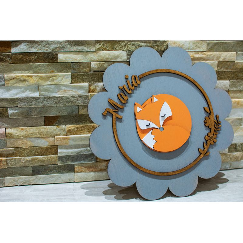 Casa si Gradina - Decoratiuni - Obiecte decorative - Decoratiuni camera copilului - Decor Personalizabil, HandyHands, cu Nume din lemn Vulpe 36 cm - Infinity.ro