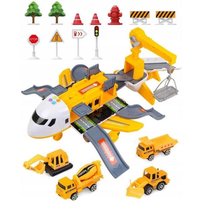 Jucarii, Copii si Bebe - Jucarii si jocuri - Vehicule si jucarii cu telecomanda - Elicoptere, avioane si nave de jucarie - Avion Cargo Pentru Copii Simulator Transport Cu Sunete Si Lumini Galben - Infinity.ro