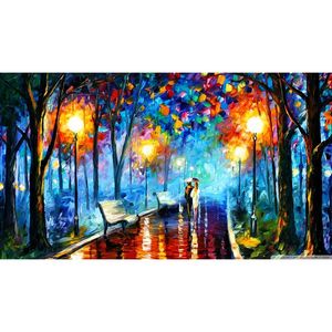 Tablou Canvas, Noapte in parc, 90 x 50 cm, Rama lemn, Multicolor