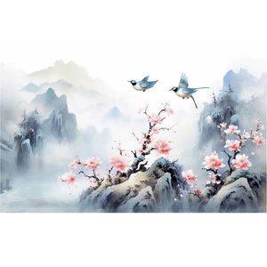 Tablou Canvas, Peisaj in Japonia, Munti, Cer, Animale, 80x50 cm, Rama lemn, Multicolor