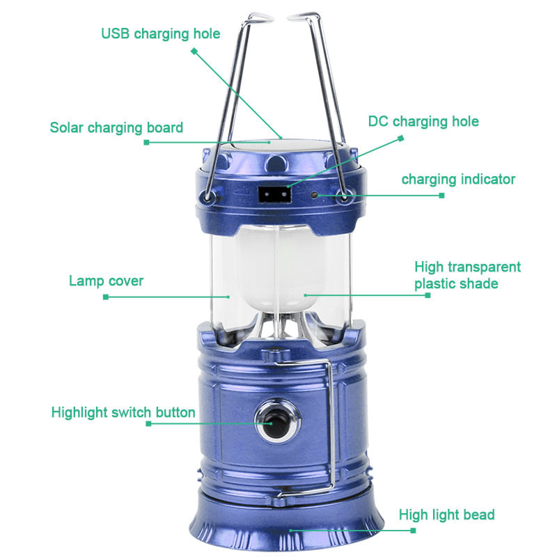 Casa si Gradina - Corpuri si surse de iluminat - Iluminat exterior - Felinare - Felinar Camping LED Reincarcabil cu Lanterna - Panou Solar si USB - Infinity.ro
