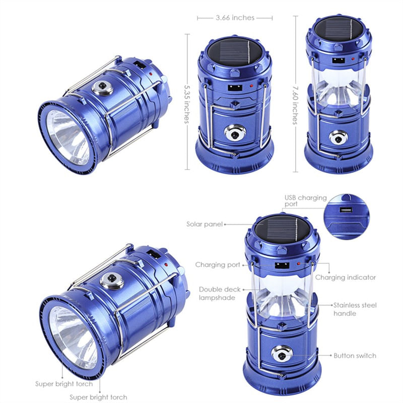 Casa si Gradina - Corpuri si surse de iluminat - Iluminat exterior - Felinare - Felinar Camping LED Reincarcabil cu Lanterna - Panou Solar si USB - Infinity.ro