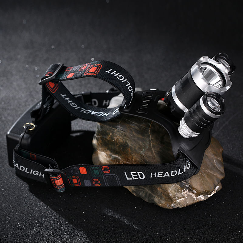 Casa si Gradina - Corpuri si surse de iluminat - Iluminat exterior - Lanterne - Lanterna De Cap 3 x Led Cree XML T6 MRG M-155, 2x Acumulatori 18650, Frontala, Negru - Infinity.ro