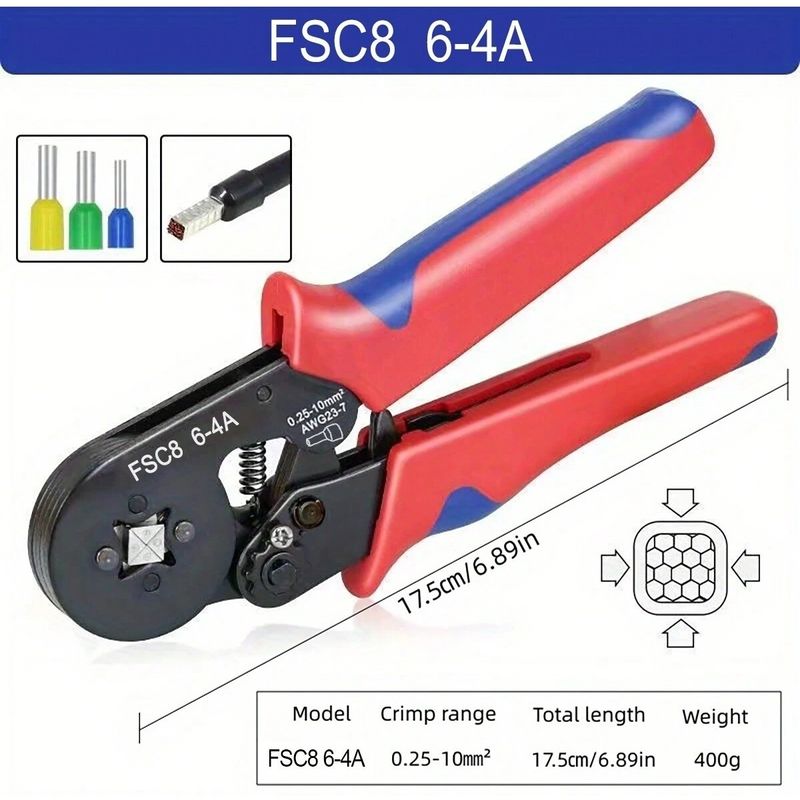 Casa si Gradina - Constructii - Scule de mana si unelte - Clesti si patenti - Cleste Sertizat Conductorii MRG MHSC8 6-4A,Clichet, 4 Falci, 0.25-10 mm2 - Infinity.ro