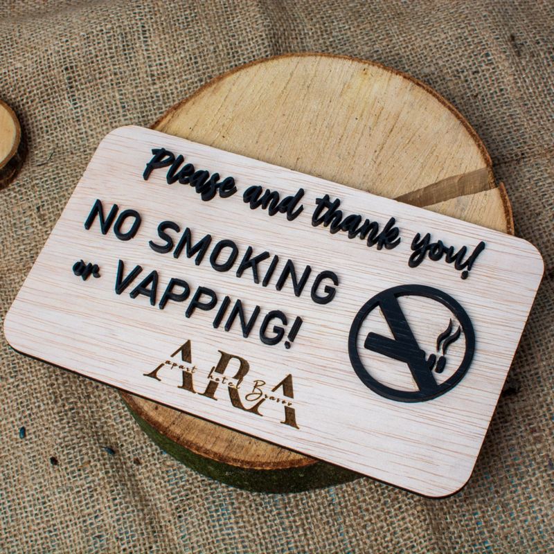 Casa si Gradina - Decoratiuni - Decoratiuni perete - Indicator din lemn HH1562 No Smoking No Vaping Personalizat 20x12 cm - Infinity.ro
