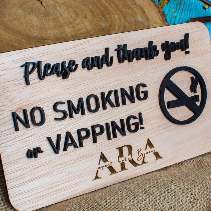 Casa si Gradina - Decoratiuni - Decoratiuni perete - Indicator din lemn HH1562 No Smoking No Vaping Personalizat 20x12 cm - Infinity.ro