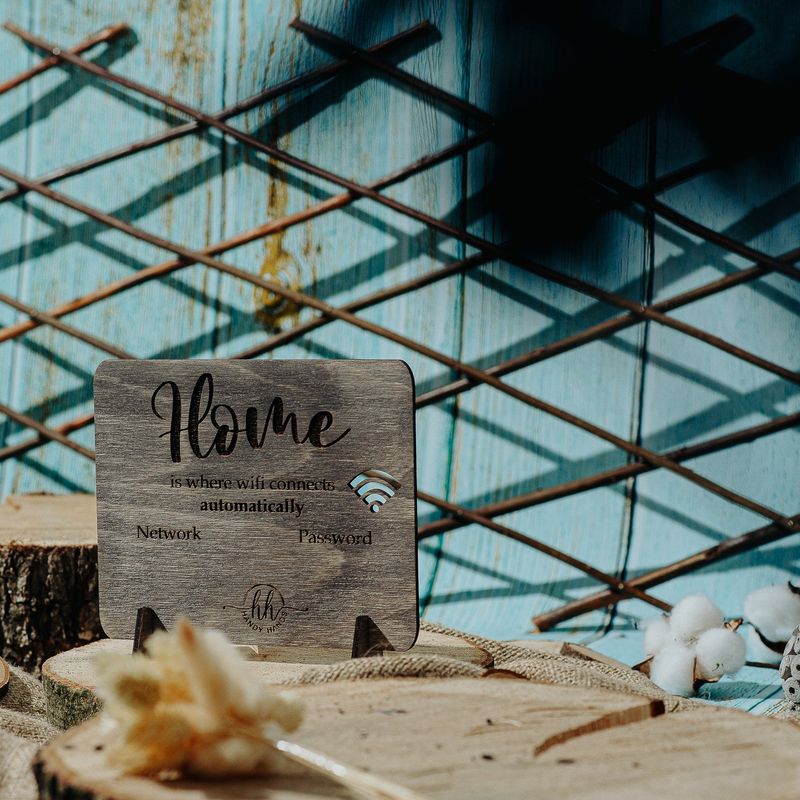 Casa si Gradina - Decoratiuni - Decoratiuni perete - Semn de Conexiune Wifi din lemn HH980 Personalizat 16x13 cm - Infinity.ro