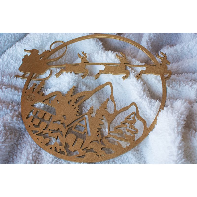 Casa si Gradina - Decoratiuni - Decoratiuni de sezon - Decor perete usa de Craciun HH855 din lemn Model Sania lui Mos Craciun - Auriu - Infinity.ro