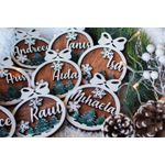 Casa si Gradina - Decoratiuni - Decoratiuni de sezon - Glob de Craciun cu Nume Personalizat HH907 din Lemn Model Brad si Fulg de Nea - Infinity.ro
