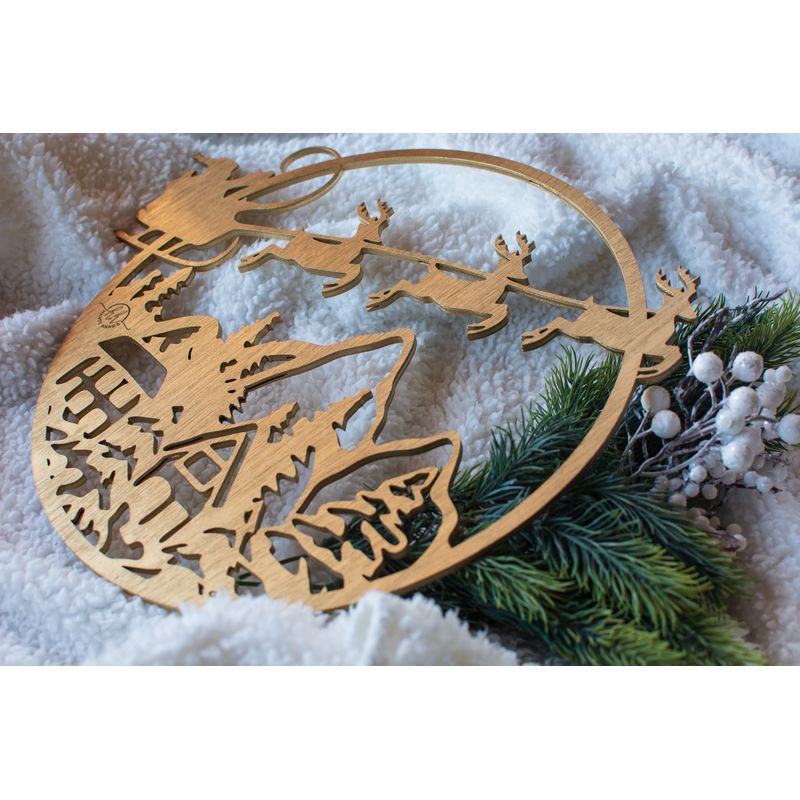Casa si Gradina - Decoratiuni - Decoratiuni de sezon - Decor perete usa de Craciun HH855 din lemn Model Sania lui Mos Craciun - Auriu - Infinity.ro