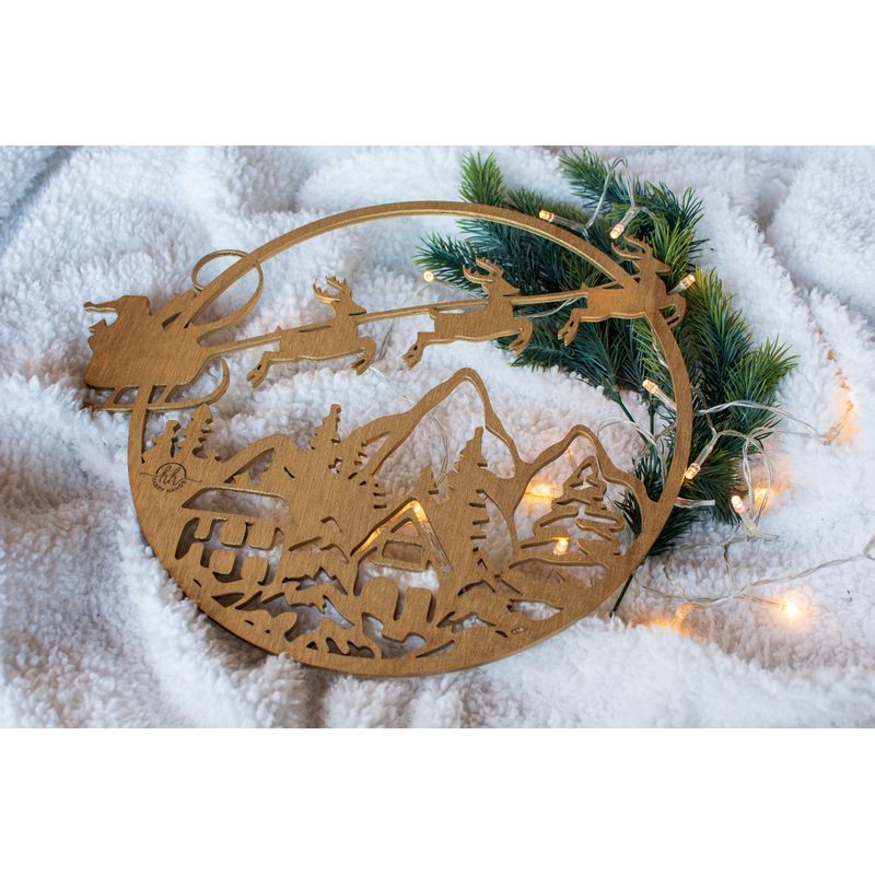 Casa si Gradina - Decoratiuni - Decoratiuni de sezon - Decor perete usa de Craciun HH855 din lemn Model Sania lui Mos Craciun - Auriu - Infinity.ro