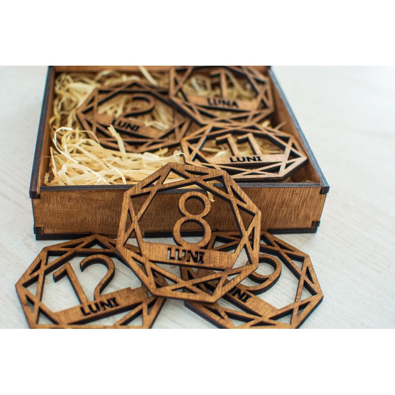 Casa si Gradina - Decoratiuni - Obiecte decorative - Decoratiuni camera copilului - Set carduri Personalizabile, HandyHands, bebe Milestone 1-12 luni din lemn - 10 L x 10 H (cm), Da - Infinity.ro
