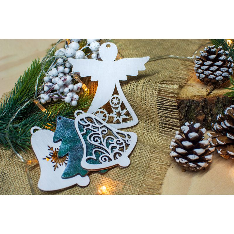 Casa si Gradina - Decoratiuni - Decoratiuni de sezon - Set 4 globuri de Craciun HH912 din Lemn Model Traditional de Craciun - Infinity.ro