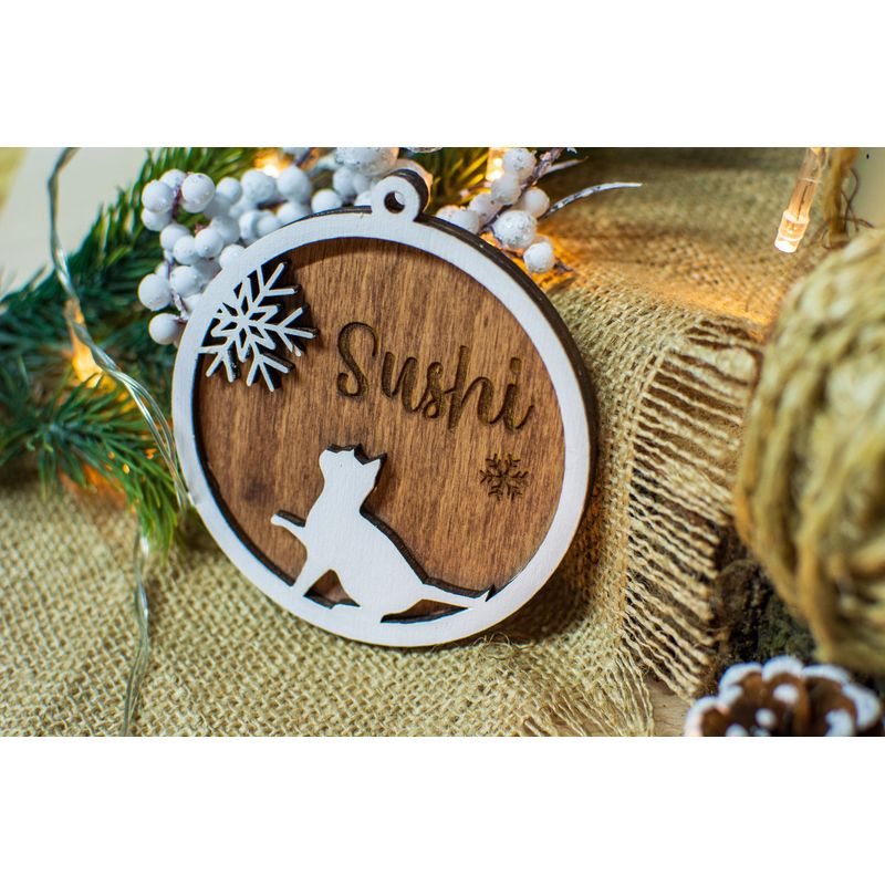 Casa si Gradina - Decoratiuni - Decoratiuni de sezon - Glob de Craciun Personalizat HH893 din Lemn Model Pisica - Infinity.ro
