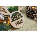 Casa si Gradina - Decoratiuni - Decoratiuni de sezon - Glob de Craciun HH885 din Lemn Model Ren cu mesaj Merry Christmas - Infinity.ro