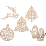 Casa si Gradina - Decoratiuni - Decoratiuni de sezon - Set 5 globuri de Craciun HH879 din Lemn Model Traditional de Craciun - Infinity.ro