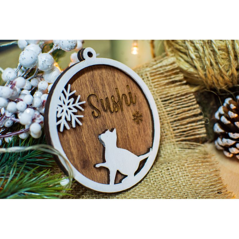Casa si Gradina - Decoratiuni - Decoratiuni de sezon - Glob de Craciun Personalizat HH893 din Lemn Model Pisica - Infinity.ro