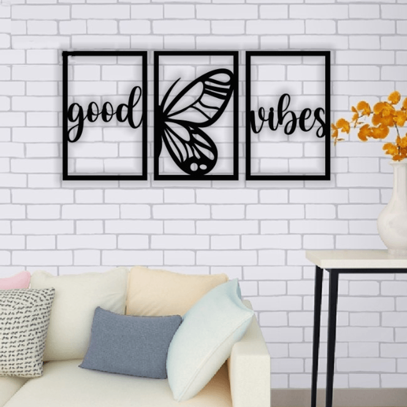 Casa si Gradina - Decoratiuni - Decoratiuni perete - Decor perete Personalizabil 3 Parti Good Vibes HHH559 din lemn - 114 L x 58 H (cm) - Infinity.ro
