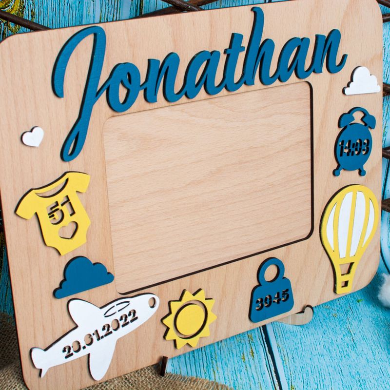 Market - Cadouri - Rame si albume foto - Rama Foto Personalizata HH1569 cu Detaliile Nasterii din lemn Balon cu Aer Cald 33x25 cm - Infinity.ro