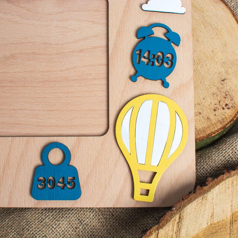 Market - Cadouri - Rame si albume foto - Rama Foto Personalizata HH1569 cu Detaliile Nasterii din lemn Balon cu Aer Cald 33x25 cm - Infinity.ro