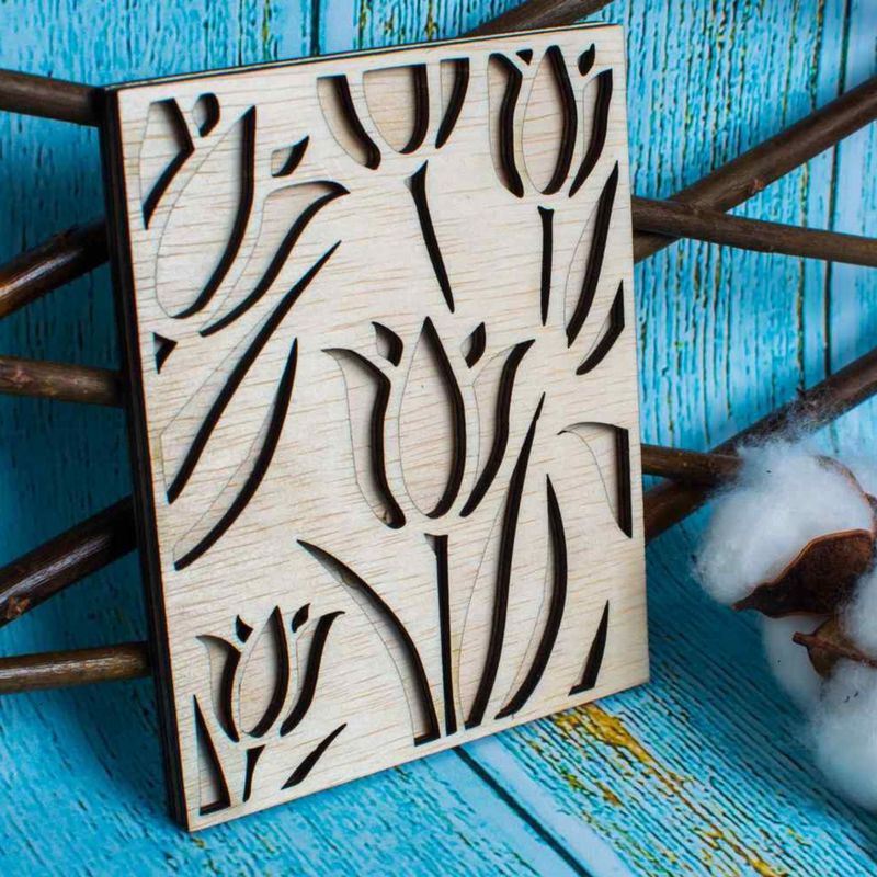 Casa si Gradina - Decoratiuni - Decoratiuni perete - Decor Lalele Blank HH1513 din lemn pentru Licheni - 10x12 cm - Infinity.ro