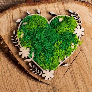 Decor Inima cu Flori HH1543 din lemn Personalizat cu Licheni - 20x19 cm