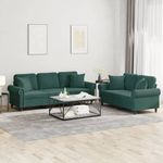 Casa si Gradina - Mobilier - Canapele si coltare - Canapele - Set canapea cu perne, 2 piese, verde inchis, catifea - Infinity.ro