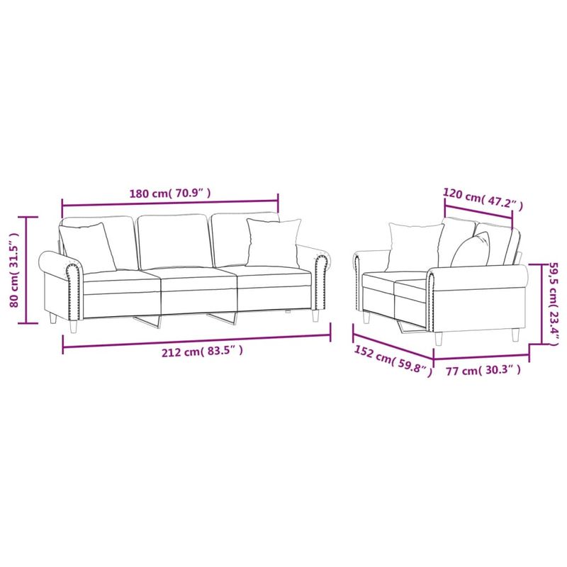 Casa si Gradina - Mobilier - Canapele si coltare - Canapele - Set canapea cu perne, 2 piese, verde inchis, catifea - Infinity.ro