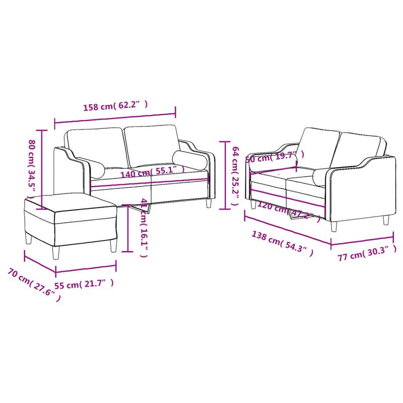 Casa si Gradina - Mobilier - Seturi de mobilier - Seturi living - Set canapea cu perne, 3 piese, rosu vin, material textil - Infinity.ro