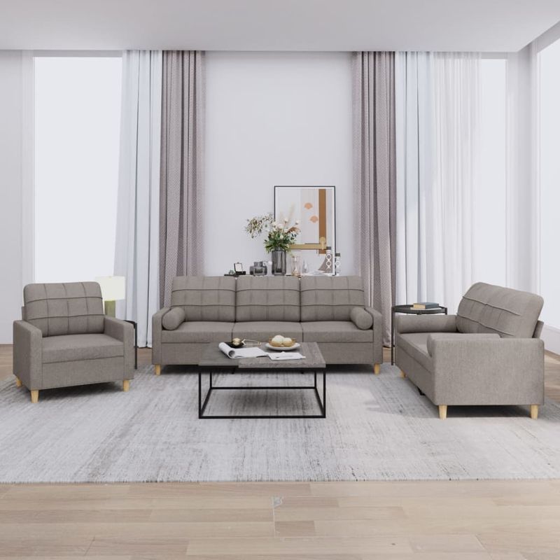 Casa si Gradina - Mobilier - Seturi de mobilier - Seturi living - Set de canapele cu perne, 3 piese, gri taupe, textil - Infinity.ro