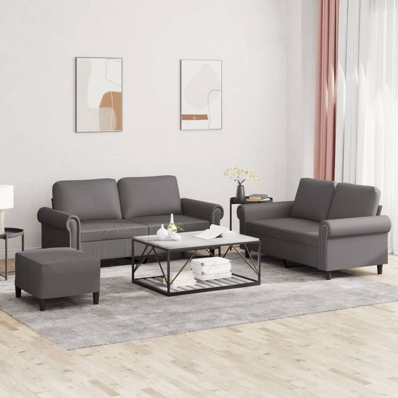 Casa si Gradina - Mobilier - Seturi de mobilier - Seturi living - Set de canapele cu perne, 3 piese, gri, piele ecologica - Infinity.ro