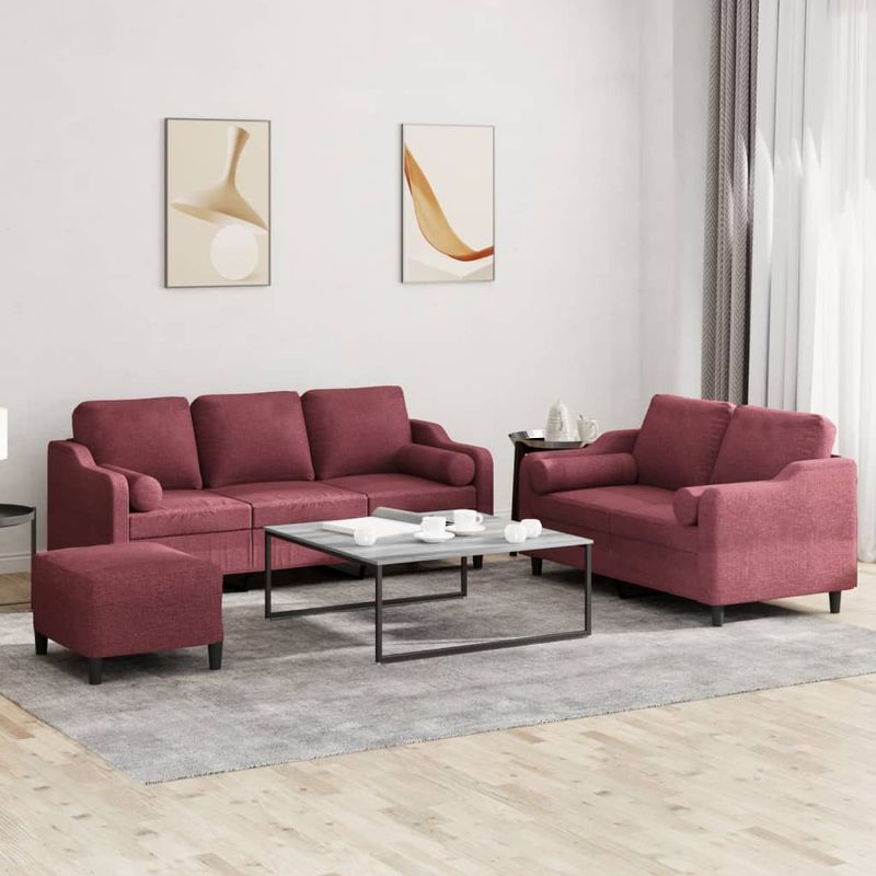 Casa si Gradina - Mobilier - Seturi de mobilier - Seturi living - Set canapea cu perne, 3 piese, rosu vin, material textil - Infinity.ro
