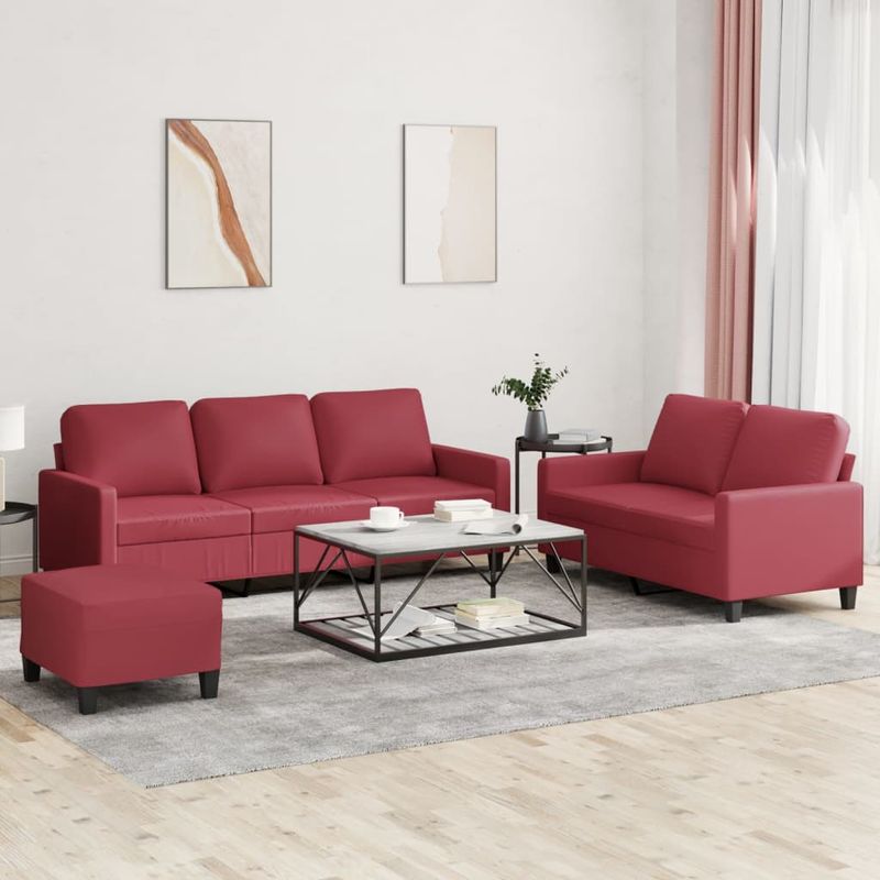 Casa si Gradina - Mobilier - Seturi de mobilier - Seturi living - Set de canapele cu perne, 3 piese, rosu vin, piele ecologica - Infinity.ro