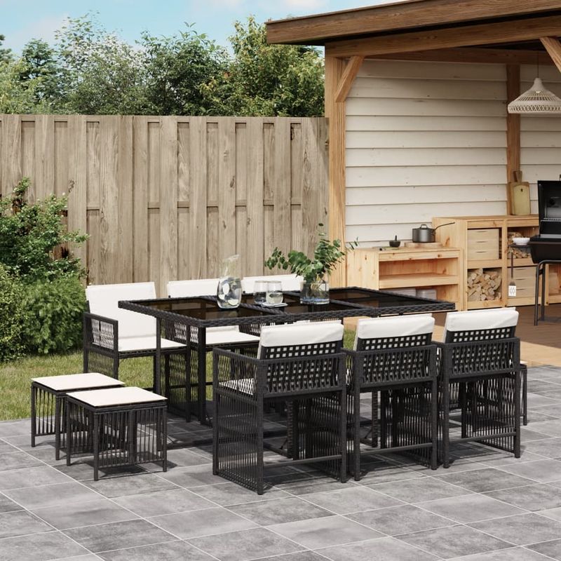 Casa si Gradina - Gradina si terasa - Mobilier exterior - Seturi mobila gradina - Set mobilier de exterior cu perne, 11 piese, negru, poliratan - Infinity.ro