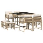 Casa si Gradina - Gradina si terasa - Mobilier exterior - Seturi mobila gradina - Set de masa pentru gradina, 9 piese, cu perne, bej, poliratan - Infinity.ro