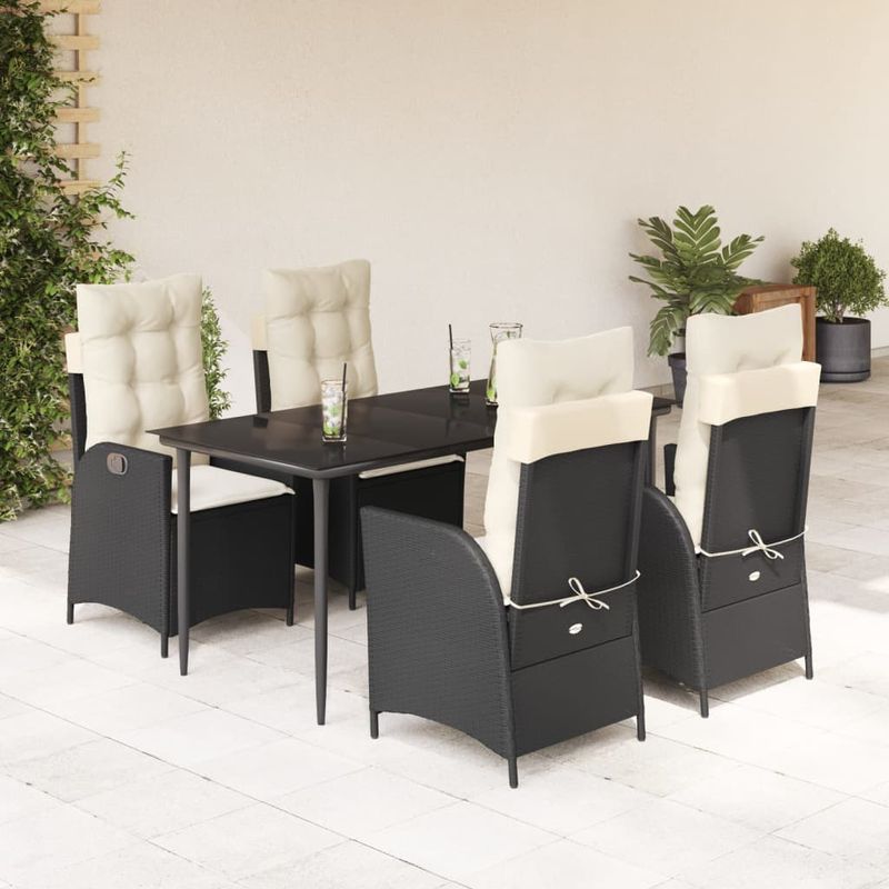 Casa si Gradina - Gradina si terasa - Mobilier exterior - Seturi mobila gradina - Set mobilier de gradina cu perne, 5 piese, negru, poliratan - Infinity.ro