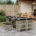 Casa si Gradina - Gradina si terasa - Mobilier exterior - Seturi mobila gradina - Set mobilier gradina cu perne, 9 piese, gri deschis, poliratan - Infinity.ro