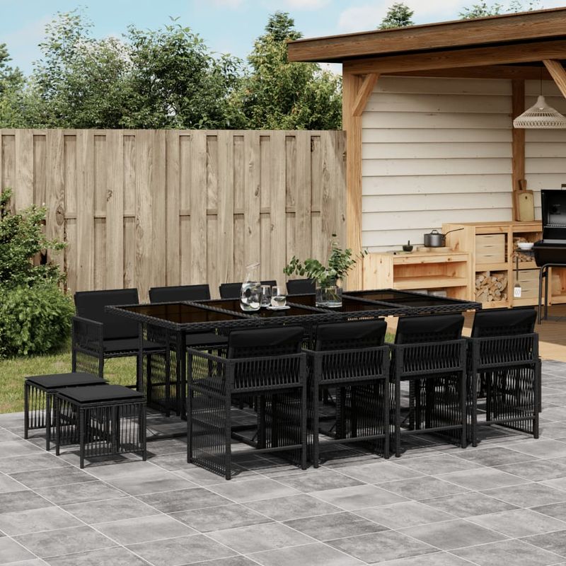 Casa si Gradina - Gradina si terasa - Mobilier exterior - Seturi mobila gradina - Set mobilier de gradina cu perne, 13 piese, negru, poliratan - Infinity.ro