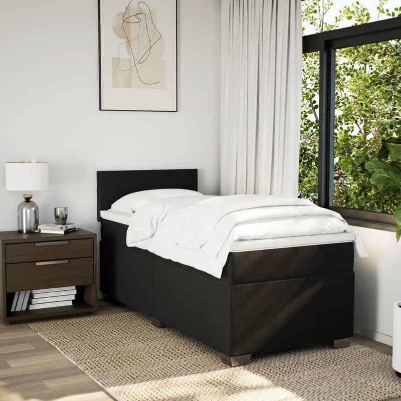 Casa si Gradina - Mobilier - Paturi si accesorii - Paturi - Pat box spring cu saltea, negru, 100x200 cm, textil - Infinity.ro