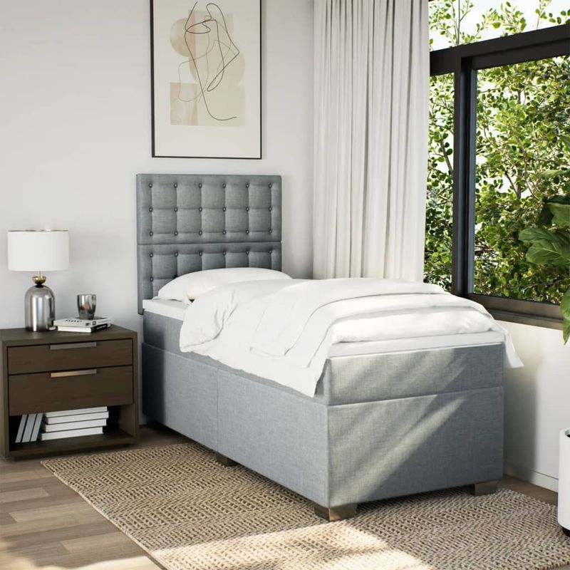 Casa si Gradina - Mobilier - Paturi si accesorii - Paturi - Pat box spring cu saltea, gri deschis, 90x190 cm, textil - Infinity.ro