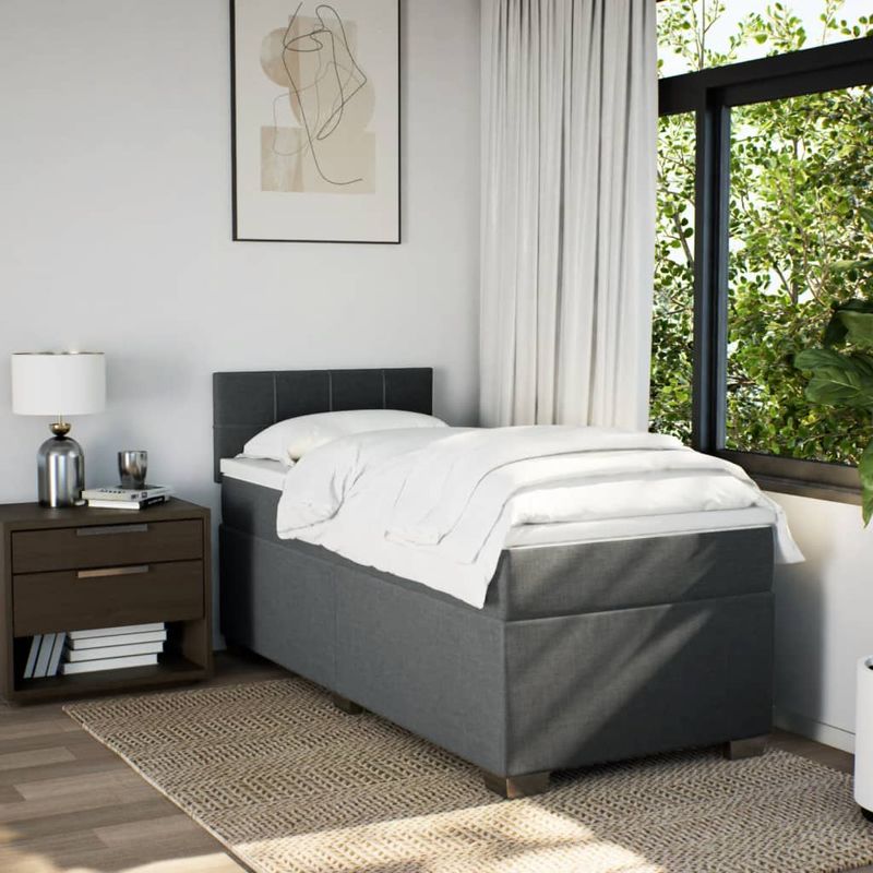 Casa si Gradina - Mobilier - Paturi si accesorii - Paturi - Pat box spring cu saltea, gri inchis, 80x200 cm, textil - Infinity.ro