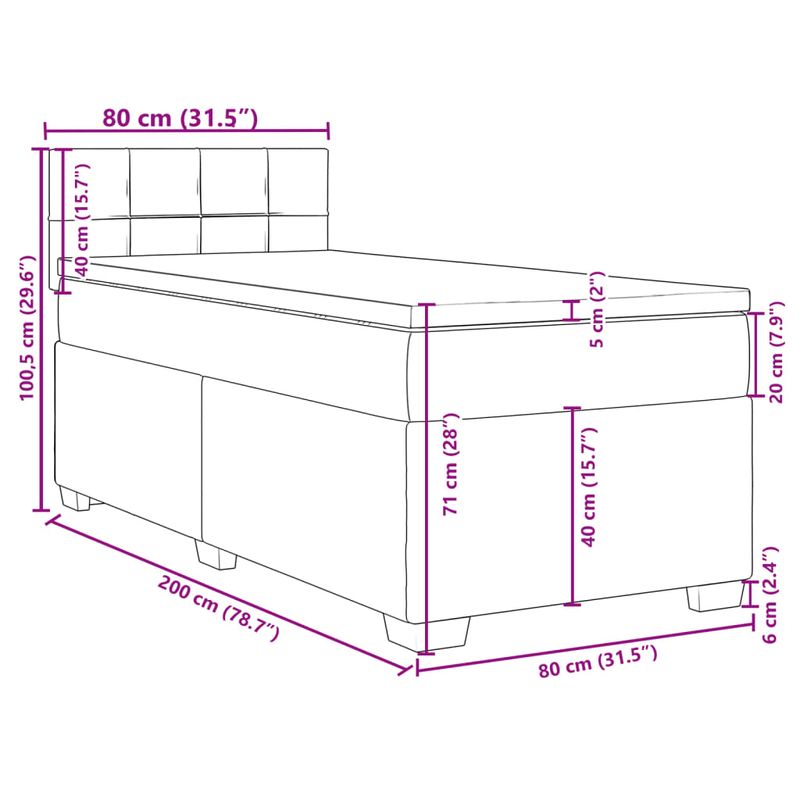 Casa si Gradina - Mobilier - Paturi si accesorii - Paturi - Pat box spring cu saltea, gri inchis, 80x200 cm, textil - Infinity.ro