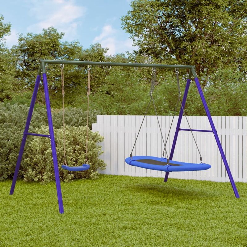 Jucarii, Copii si Bebe - Jucarii si jocuri - Jucarii de exterior - Spatii de joaca si accesorii - Set leagan de exterior, cu leagan și leagan tip cuib, albastru - Infinity.ro