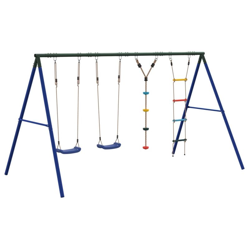 Jucarii, Copii si Bebe - Jucarii si jocuri - Jucarii de exterior - Spatii de joaca si accesorii - Set leagan de exterior, cu leagane, scara și leagan cu disc, albastru - Infinity.ro