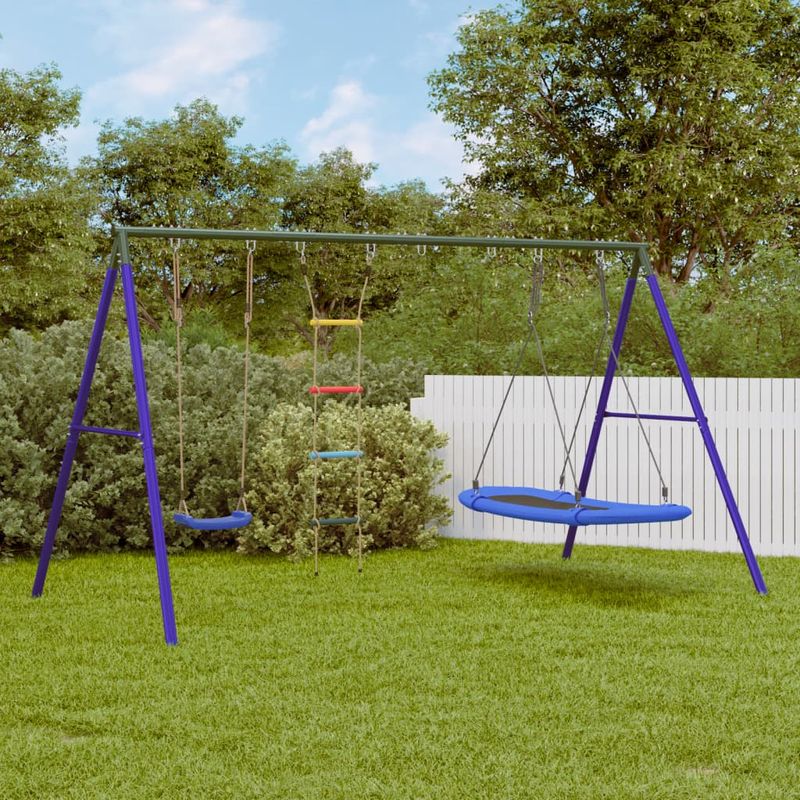 Jucarii, Copii si Bebe - Jucarii si jocuri - Jucarii de exterior - Spatii de joaca si accesorii - Set leagan de exterior, cu leagan, scara și leagan tip cuib, albastru - Infinity.ro