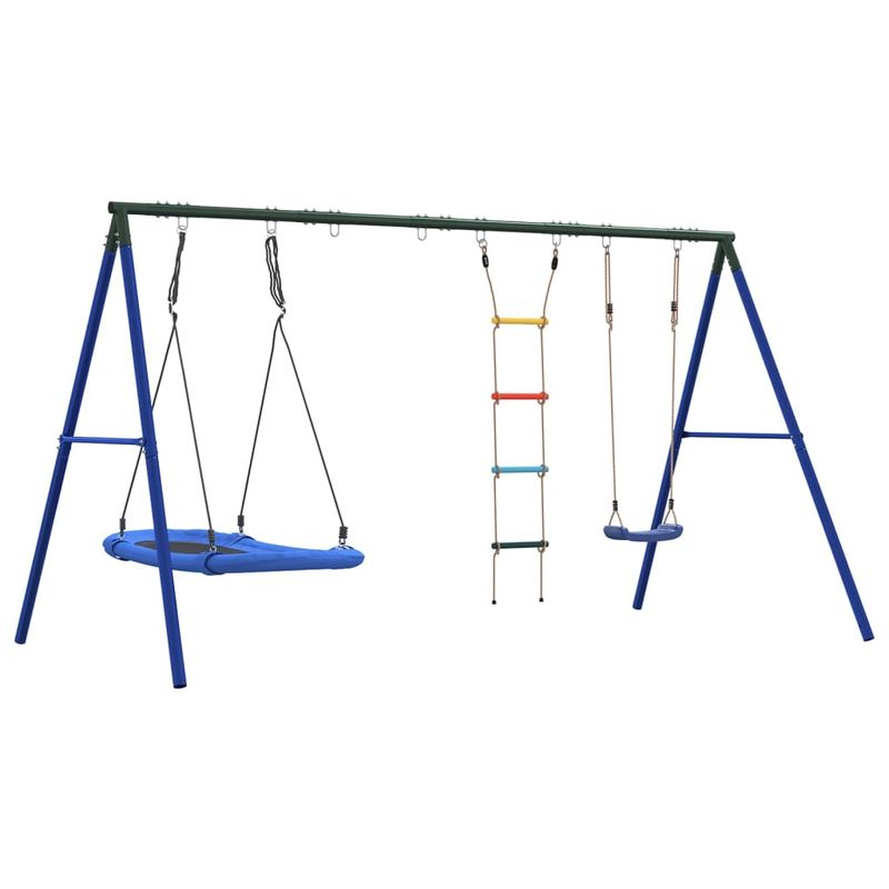 Jucarii, Copii si Bebe - Jucarii si jocuri - Jucarii de exterior - Spatii de joaca si accesorii - Set leagan de exterior, cu leagan, scara și leagan tip cuib, albastru - Infinity.ro
