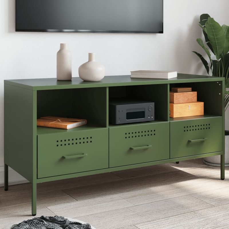 Casa si Gradina - Mobilier - Comode si corpuri - Comode - Dulap TV verde masliniu, 100,5x39x50,5 cm, otel laminat la rece - Infinity.ro