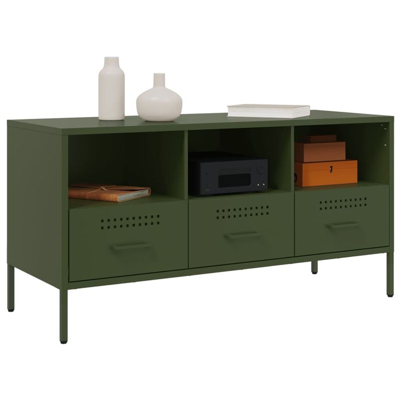 Casa si Gradina - Mobilier - Comode si corpuri - Comode - Dulap TV verde masliniu, 100,5x39x50,5 cm, otel laminat la rece - Infinity.ro