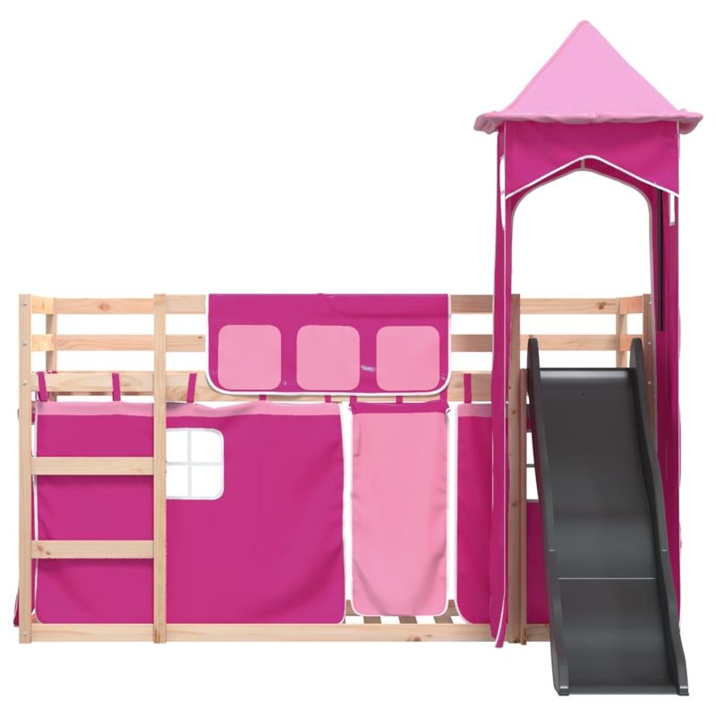 Casa si Gradina - Mobilier - Paturi si accesorii - Paturi - Pat supraetajat cu tobogan si perdele, roz, 90x190 cm - Infinity.ro