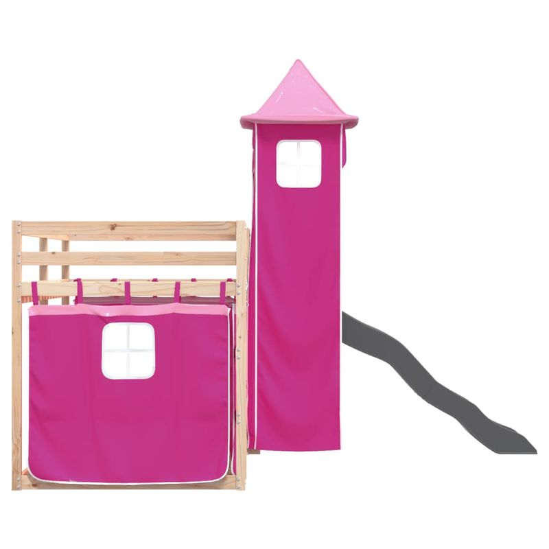 Casa si Gradina - Mobilier - Paturi si accesorii - Paturi - Pat supraetajat cu tobogan si perdele, roz, 90x190 cm - Infinity.ro